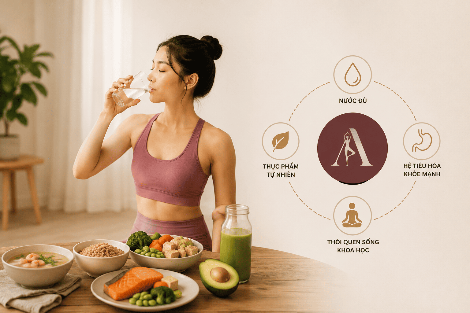 Tầng 1 phương pháp Yoga 3 Tầng Azu - Sống và ăn uống để tạo nền tảng hấp thu cho cơ thể khỏe mạnh.